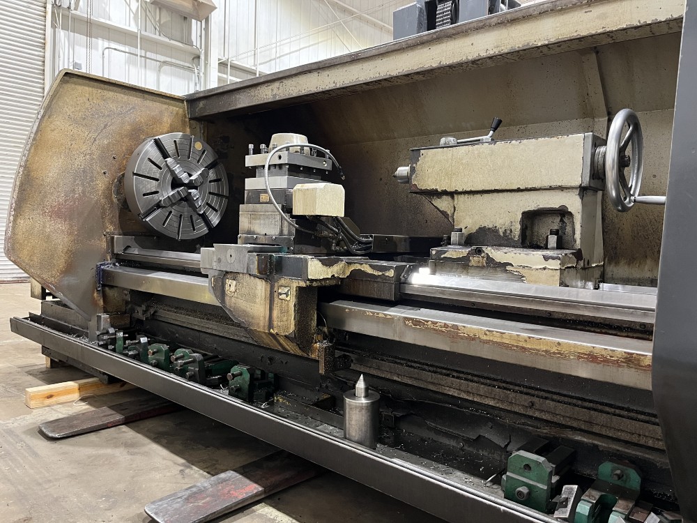 Vanguard #CAK80485D, 2-Axis flat bed CNC lathe, Fanuc Oi Mate, 4-jaw 25" chuck, 32" swing, 191" centers, 4.1" - Image 3