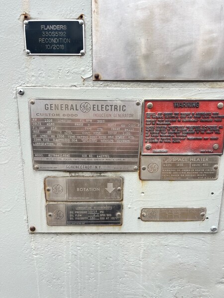 1306 KW, 3625 RPM, General Electric Induction Generator, 4160 Volts, Frame 8411Z, cont duty, weather - Image 5