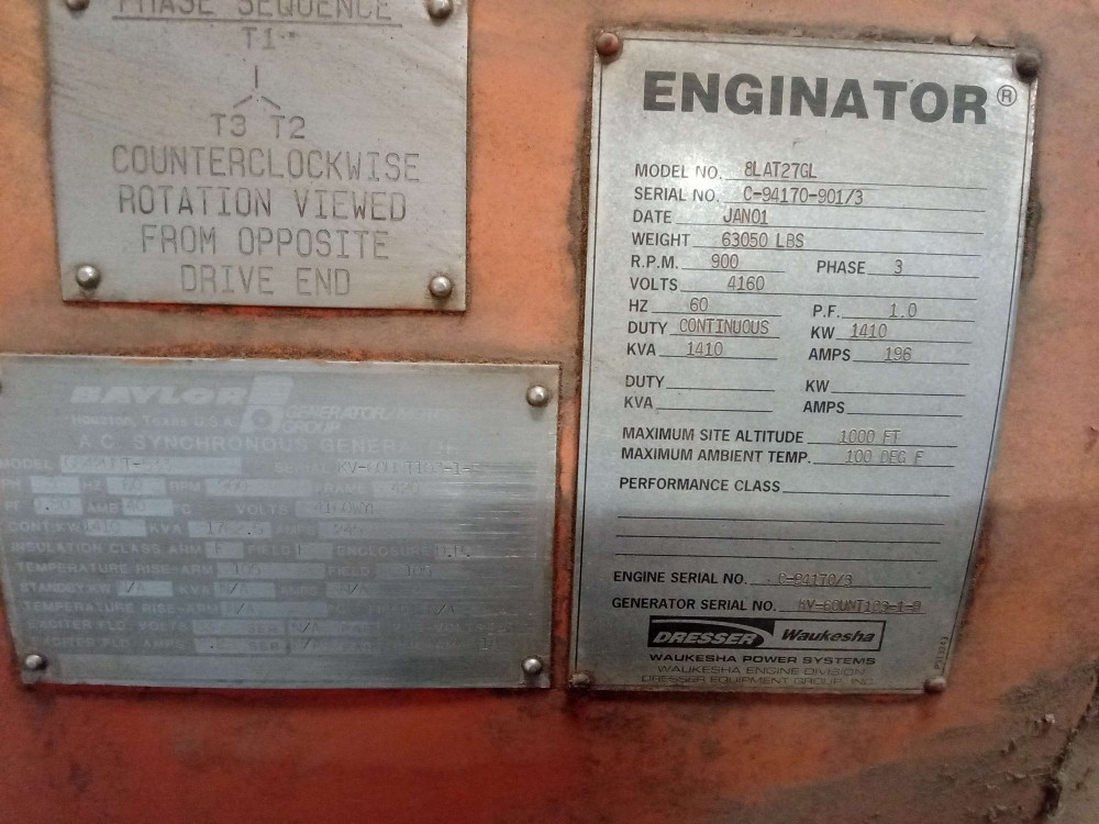 1410 KW, 900 RPM, Baylor, 4160 Volts - Image 2