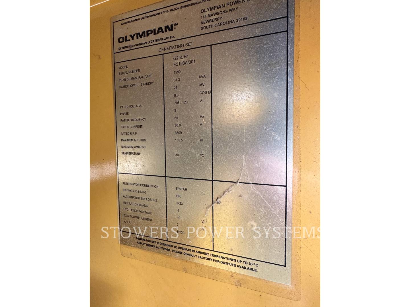 25 KW Olympian #G25UH1, 287 hours, S/N E2198A001, 120/208 Volts, 1999 - Image 6