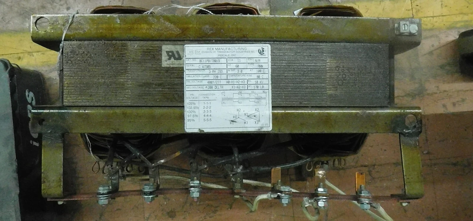 11 KVA 480/277 Primary, 208 Delta Secondary, Rex BC11PB/T800/X, type ANN isolation, 1 year warranty - Image 2