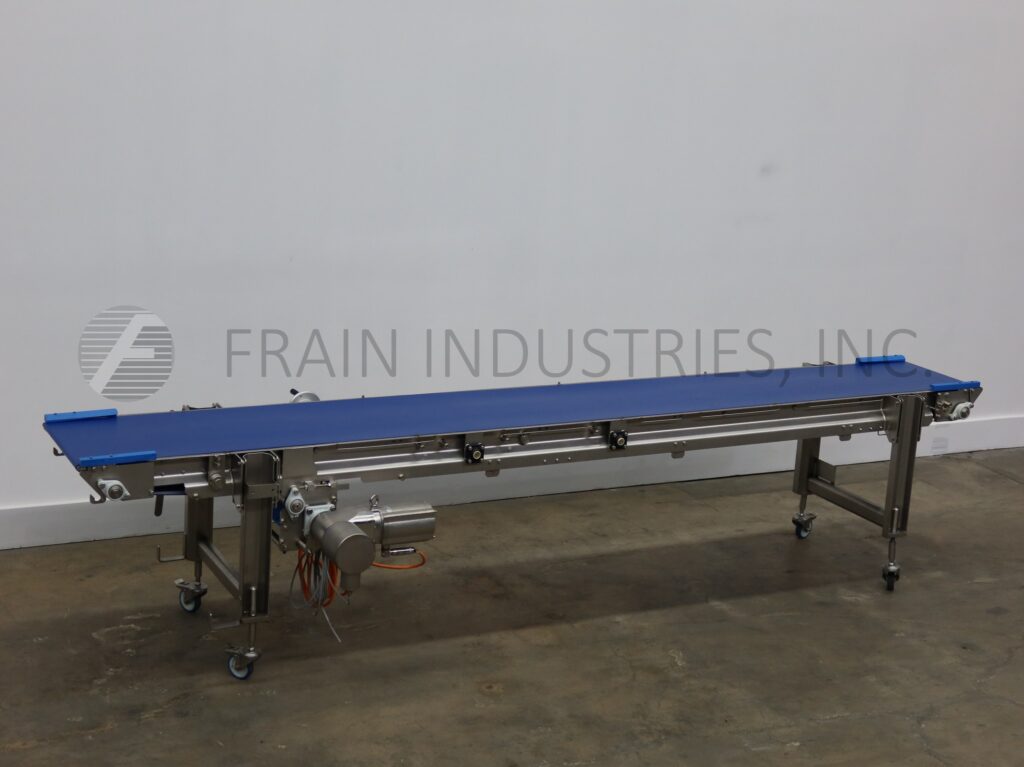 19-1/2" wide x 13.3' long, Alimec, Stainless Steel belt conveyor, mounted on locking casters - Image 1