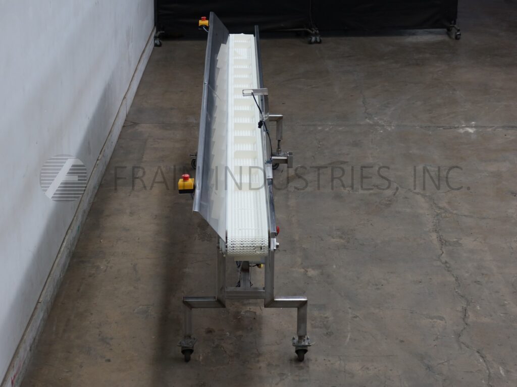 7-1/2" wide x 15.3' long, Stainless Steel table top conveyor, mounted on frame with locking casters - Image 3