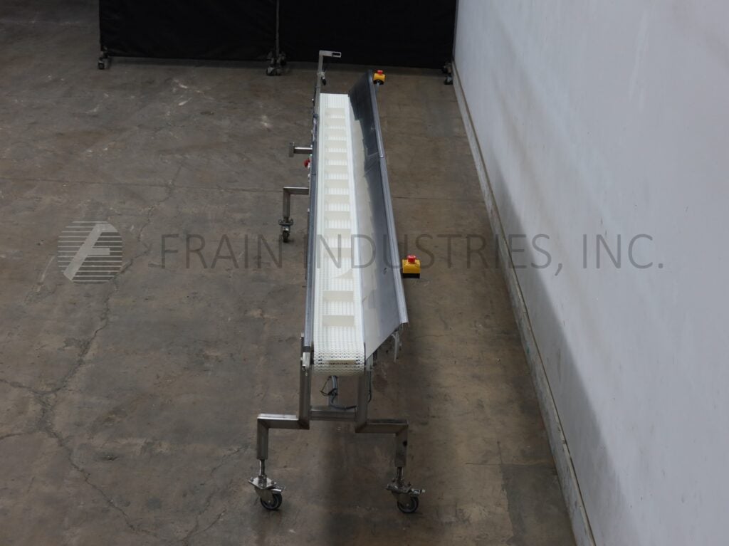7-1/2" wide x 15.3' long, Stainless Steel table top conveyor, mounted on frame with locking casters - Image 4