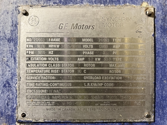 24135 HP 1800 RPM General Electric 217093, Frame 4000, TEWAC, continuous duty, 13800 Volts, 1995 - Image 2