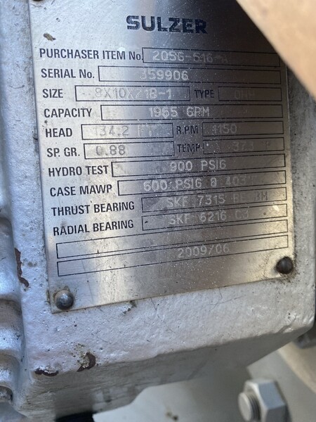 1965 GPM, Sulzer centrifugal process pump, 100 HP Reliance motor, new, never used - Image 4
