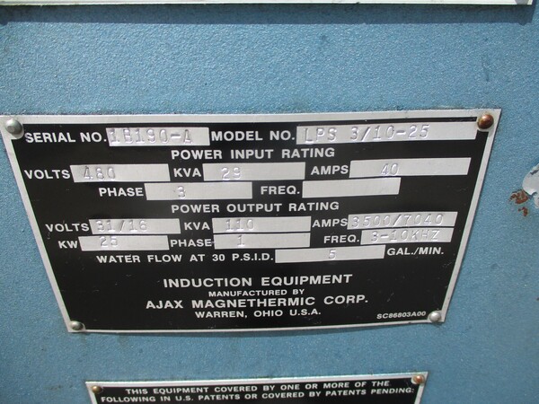 Ajax Magnethermic #LPS-3/10-25, heat induction furnace / annealer - Image 7