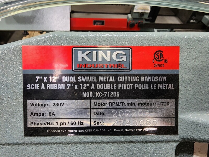7" x 12" King #KC-712DS, dual-swivel metal bandsaw, 220 V., 1 HP - Image 2