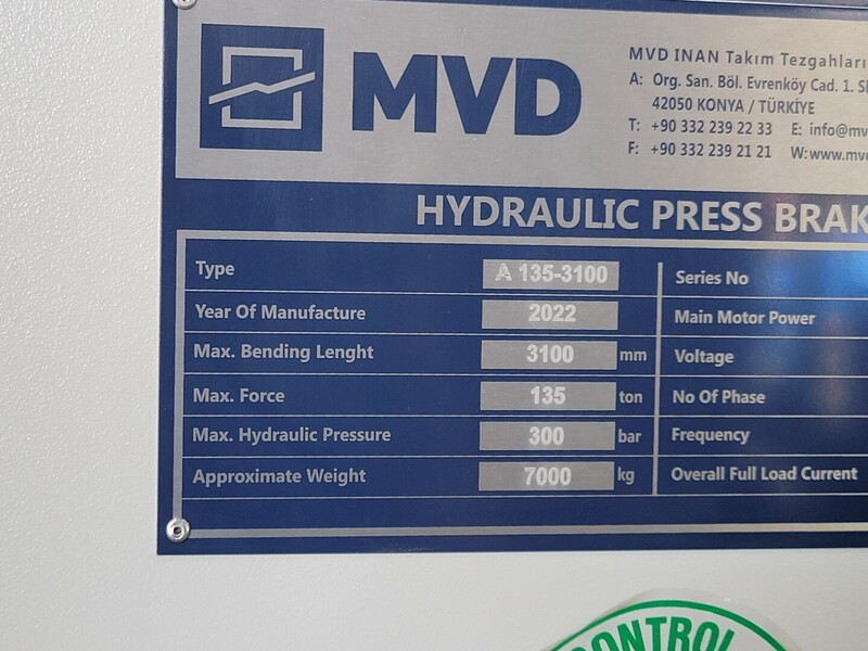 135 Ton, MVD iBend #A135-3100, CNC hydraulic press brake, 10' overall, 102.36" between housing, 8.27" stroke - Image 2