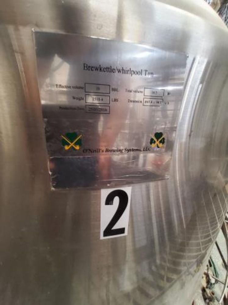 O' neills 10-16.5 BBL Stainless Steel Boil Kettle, 65.4" x 90.4" Dimensions, 2016 - Image 4