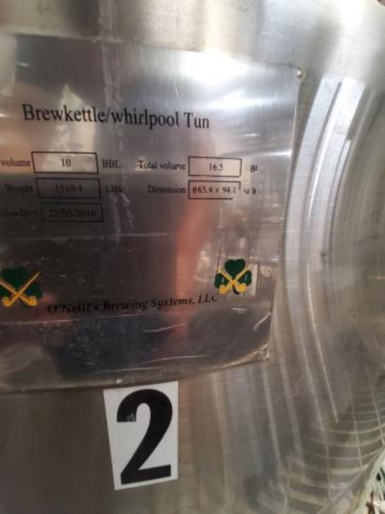 O' neills 10-16.5 BBL Stainless Steel Boil Kettle, 65.4" x 90.4" Dimensions, 2016 - Image 6