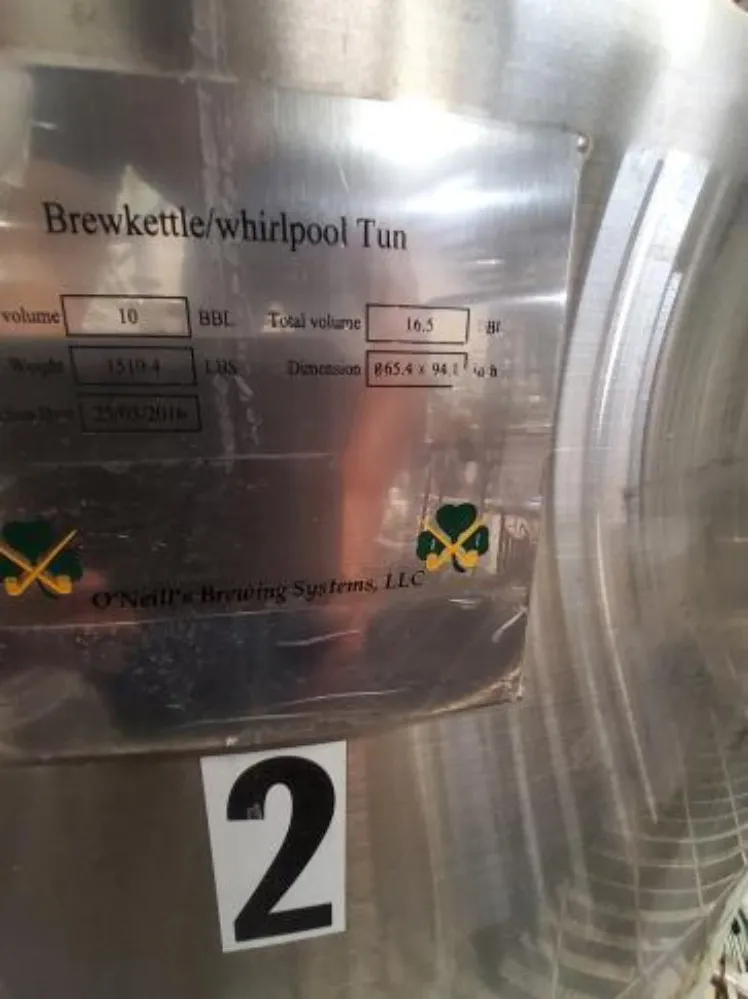 O' neills 10-16.5 BBL Stainless Steel Boil Kettle, 65.4" x 90.4" Dimensions, 2016 - Image 6