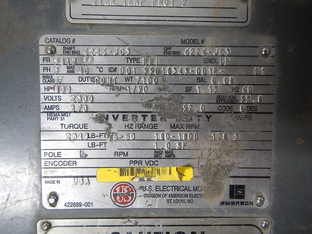800 HP 1800 RPM U.S. Motors, Frame 5812, Drip-Proof Ball Bearing, 2300 Volts - Image 2