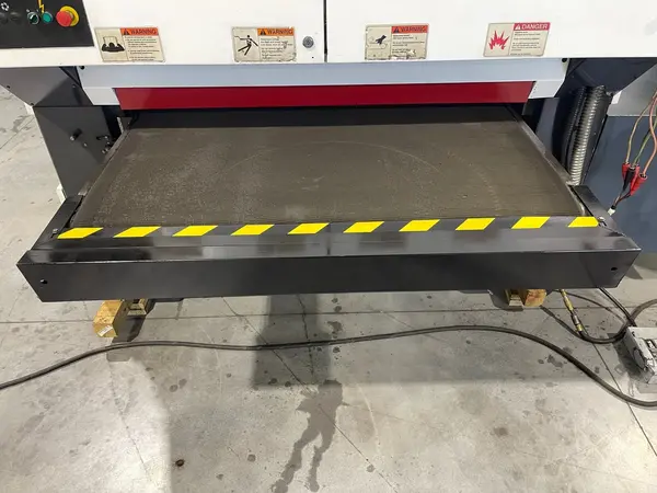 52" x 103" Timesavers #4221-45-00, dual head metal belt sander, 15-45 FPM, 38" passline, (2) 75 HP, 11" drum - Image 7