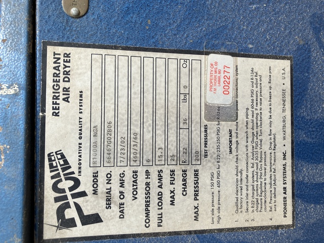 Pioneer #R1000-MGA, Air Dryer, S/N 66467G02B06, 2002 - Image 2
