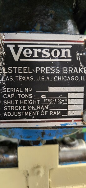 25 Ton, Verson press brake, 2" stroke, 12" Shut Height, 6-1/2' table - Image 4
