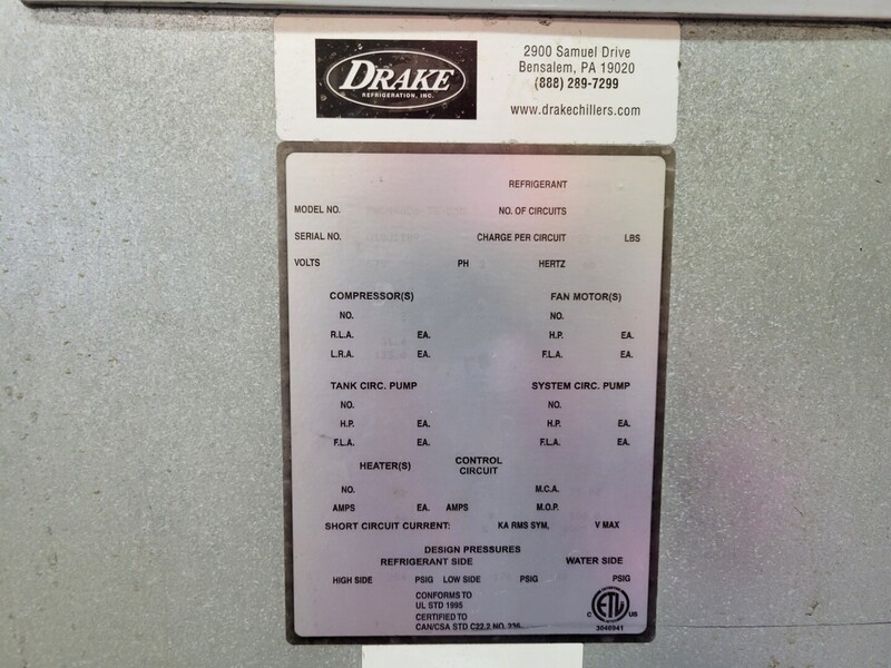 Drake #PWC440D6-T5-SMM, Water Cooled Chiller, Dual Circuit Semi-Hermetic, 440000 BTUH, R404A, 254 psig high - Image 2
