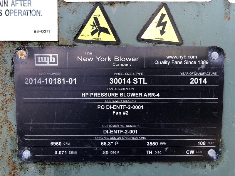 6950 cfm, The New York Blower Company #ARR-4, Pressure Blower, 30014 fan size, 125 HP, 3550 RPM, 2014 - Image 3