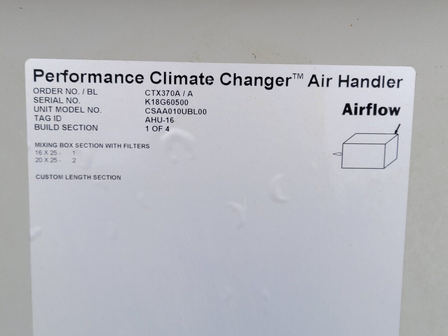 5000 cfm, Trane #CSAA010UBL00, Performance Climate Changer Air