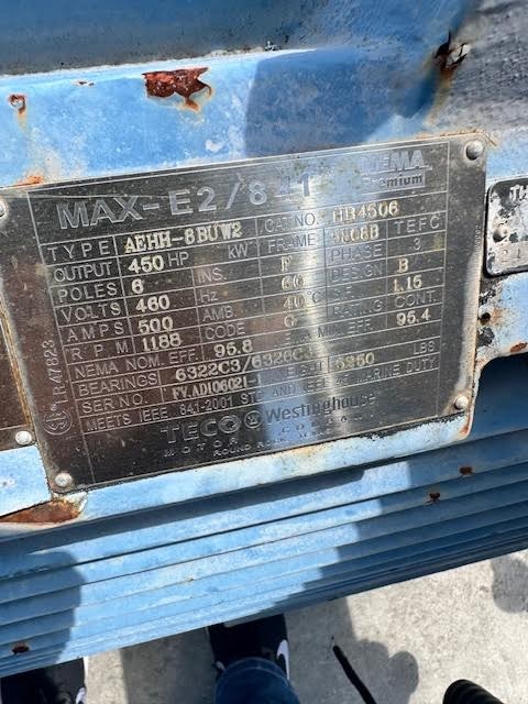 450 HP 1188 RPM Teco, Frame 5808B, TEFC, 460 Volts (3 available) - Image 3