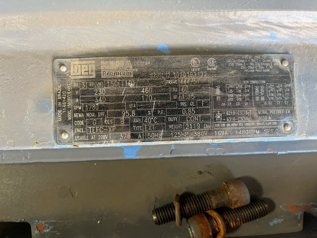 150 HP 1800 RPM Weg, Frame 444/5T, TEFC BB EXP, 230/460 Volts - Image 2