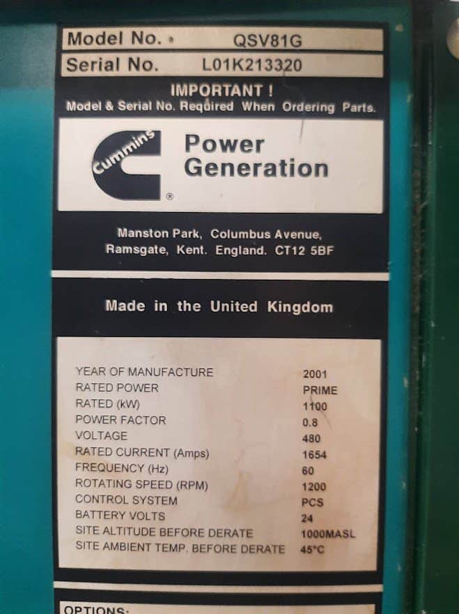 1100 KW Cummins #QSV81G, Natural gas generator set, 277/480 Volts, 1550 HP @ 1200 RPM, Wartsila CW-81-G - Image 8