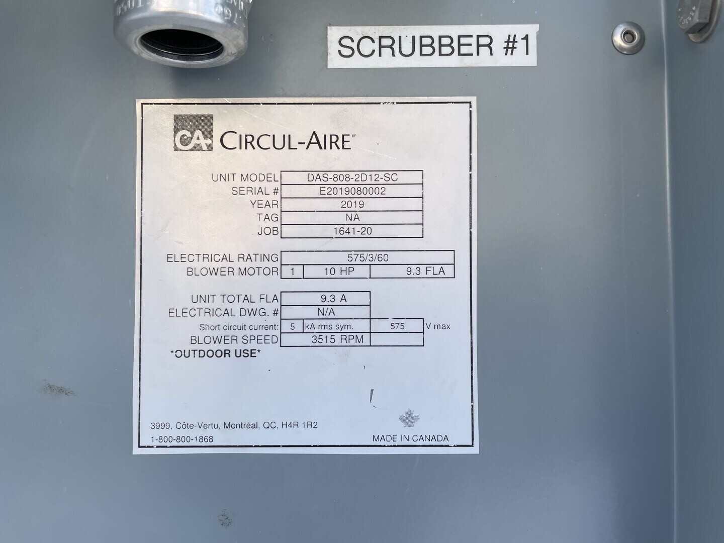 Circul-Aire #DAS-808-2D12-SC, Deep Bed Air Scrubber, 2 deep beds, 10 HP - 3515 RPM Blower, 2019 - Image 2
