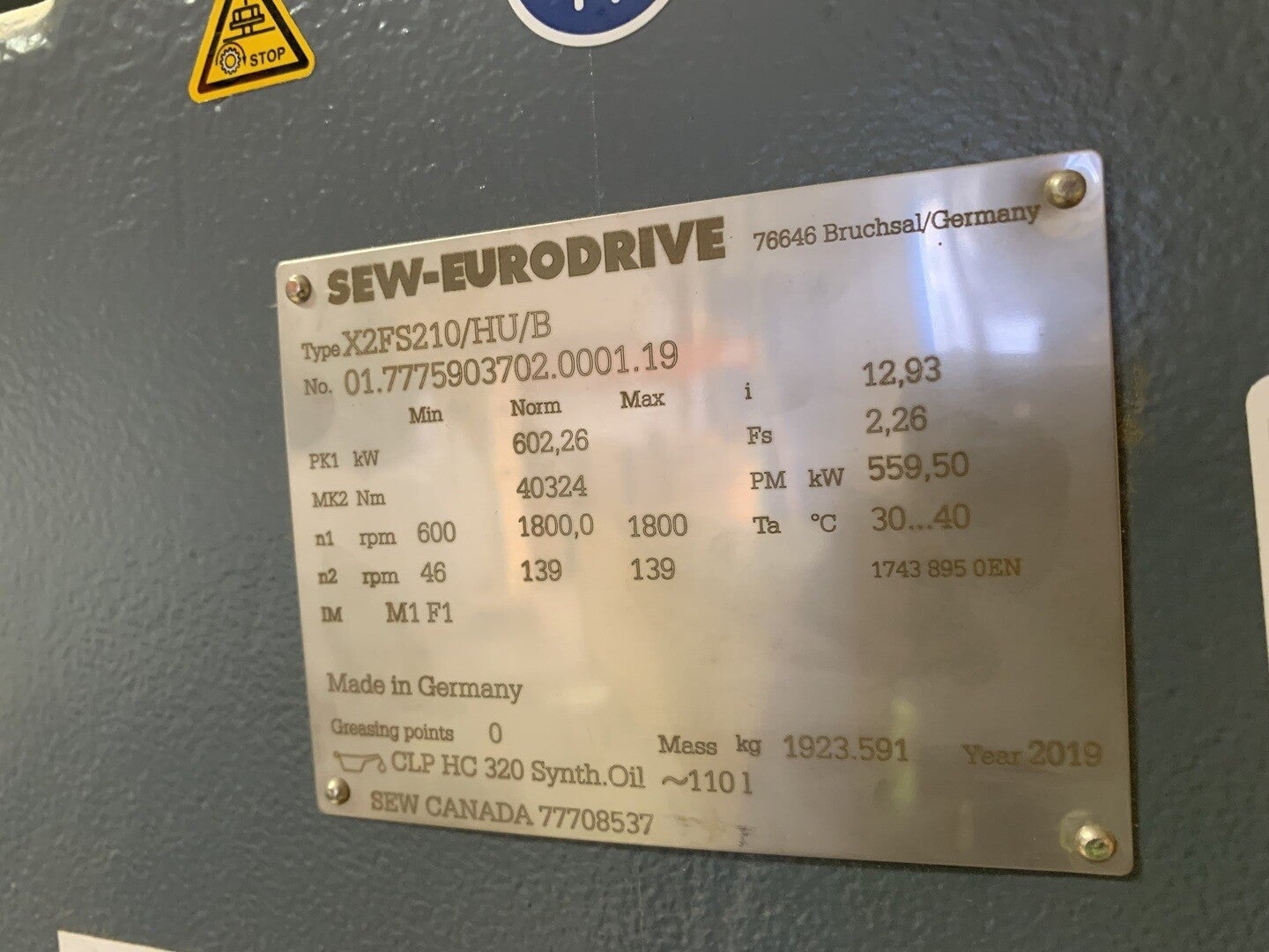 Sew-Eurodrive #X2FS210/HU/B, Gear Reducer, Ratio 12.93, 602.26kW - Image 2