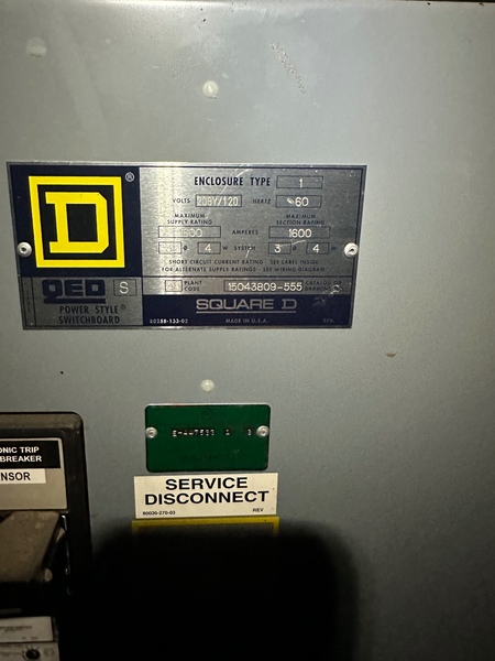 1600 Amp. Square D panel 3 section 3 phase 4 wire, with one pxf3616, 1- QDA32225, 1- Q432400, 2- JGA36200, 3 - Image 3