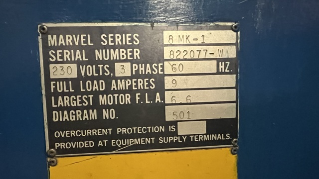 18" x 26" Marvel #Series-8-Mark-I, vertical band saw, 186" x .075" blade, 1.3 HP, 20-200 FPM - Image 3