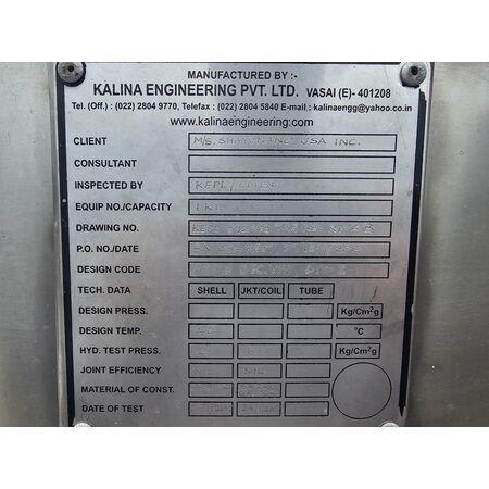 264 gallon Kalina Engineering, jacketed Stainless Steel pressure rated mix tank vessel - Image 3