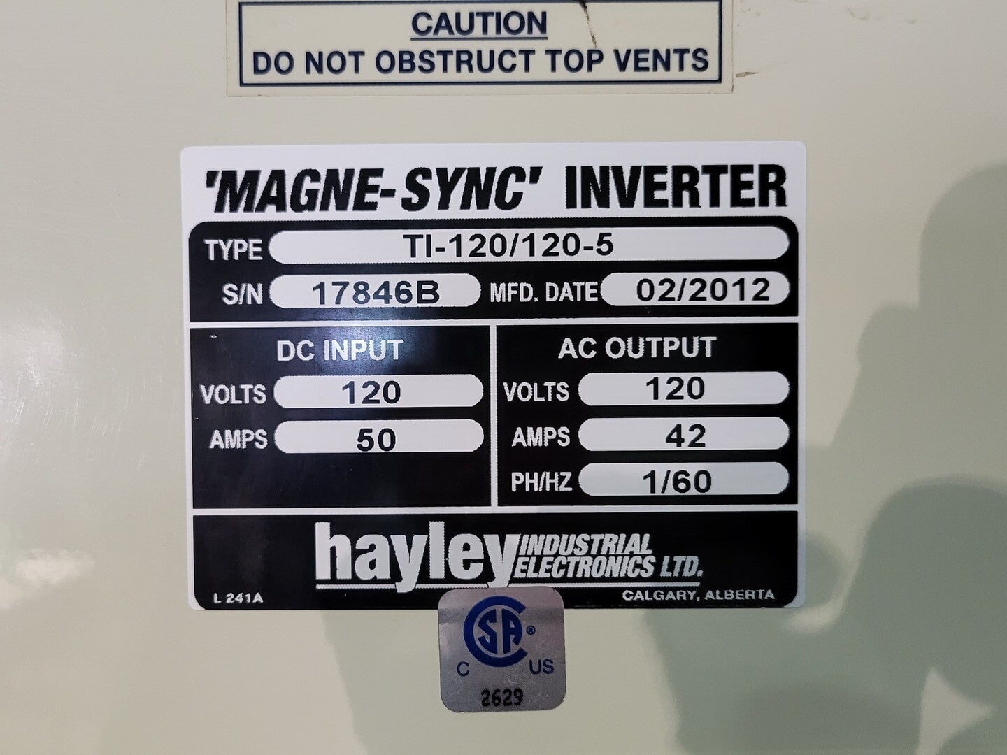 16 Amp. 120 VDC, 600 VAC, Hayley #CCA120L75F24H60AKU, supertrol rectifier, Magne-Sync inverter TBI-120/120-5 - Image 4