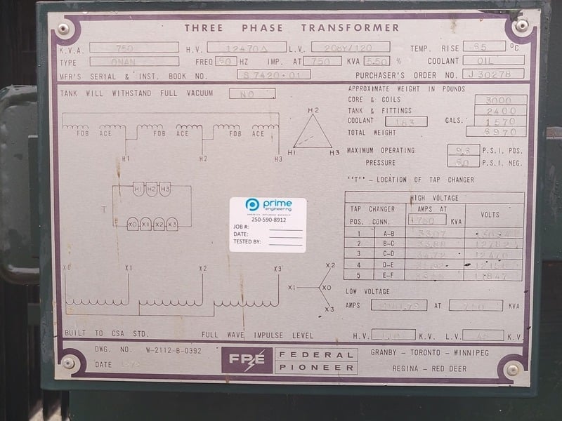 750 KVA 12470 Delta Primary, 208Y/120 Secondary, Federal Pioneer, oil filled ONAN transformer w/switchgear (2 - Image 4