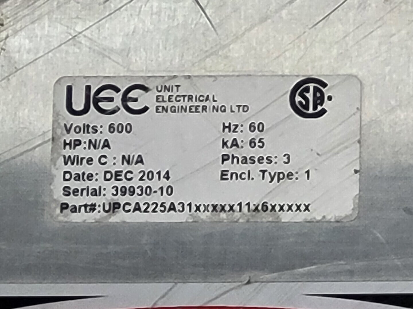 225 Amps, Eaton, KDC3400FS, 3-pole circuit breaker w/Stainless Steel enclosure, 600 VAC - Image 9