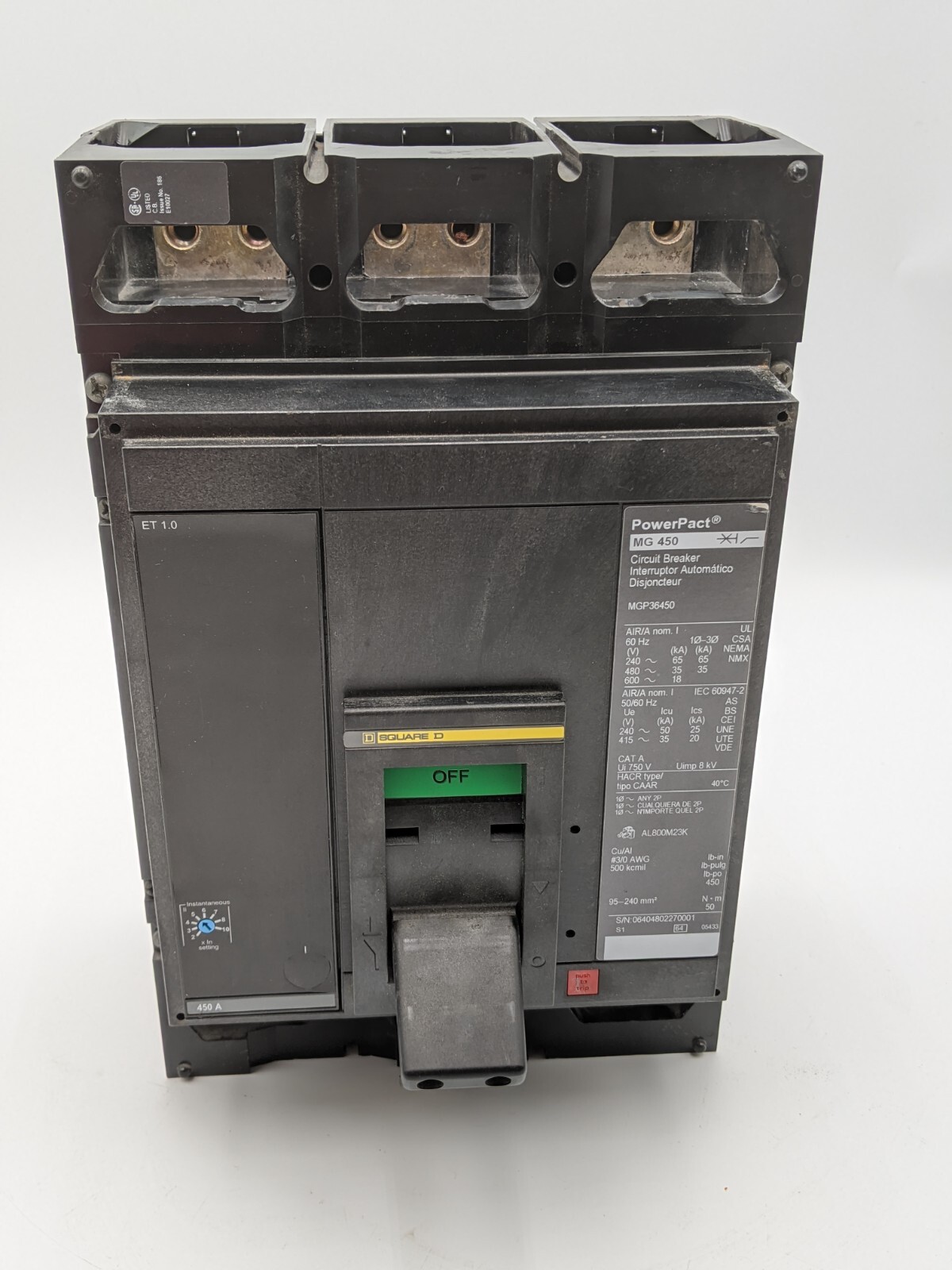 450 Amps, Square D, MGP36450, Bolt-On Circuit Breaker, 600 Volts 3P 3 phase - Image 2