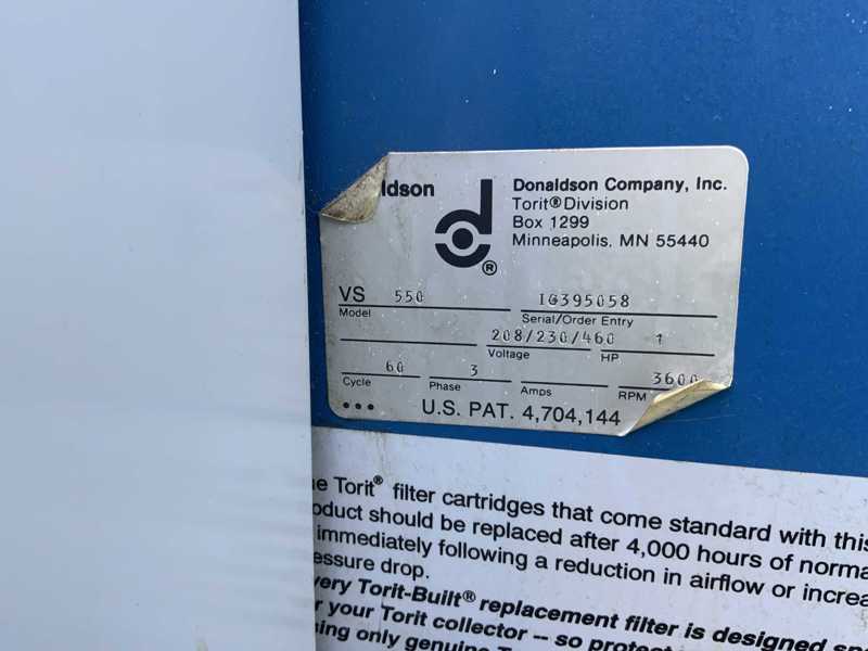 550 cfm Donaldson #VS550, bag type dust collector, 65 sq.ft., 1 HP, 5" inlet, shaker - Image 5