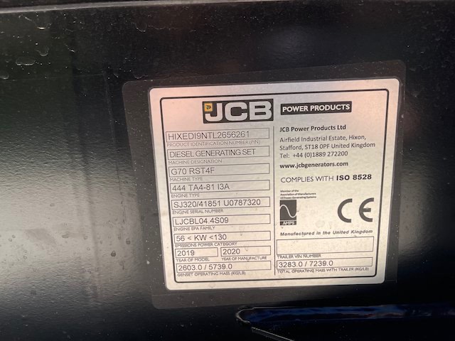 62 KW JCB #G70RS, diesel trailer mounted, Tier 4F, sound attenuated enclosure, 120/240/208/277/480 Volts, 586 - Image 6