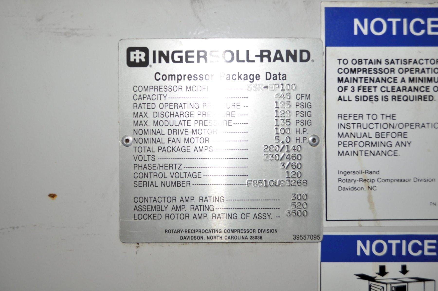 100 HP Ingersoll-Rand #SSR-EP100, air compressor, 446 cfm, 125 psig - Image 8