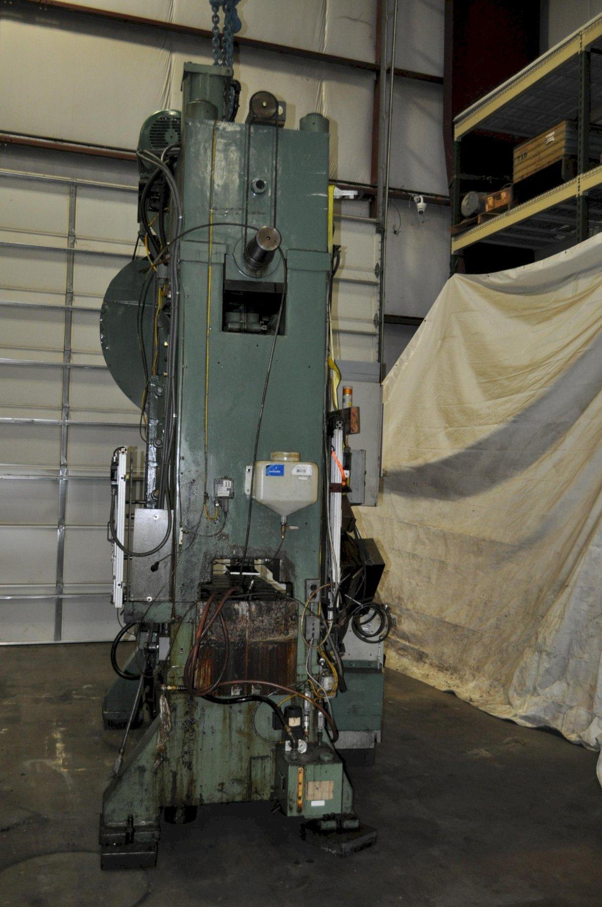 100 Ton, Johnson, straight side double crank press, 6" stroke, 22.7" Shut Height, 4" adj., 40-80 SPM, 72" - Image 3