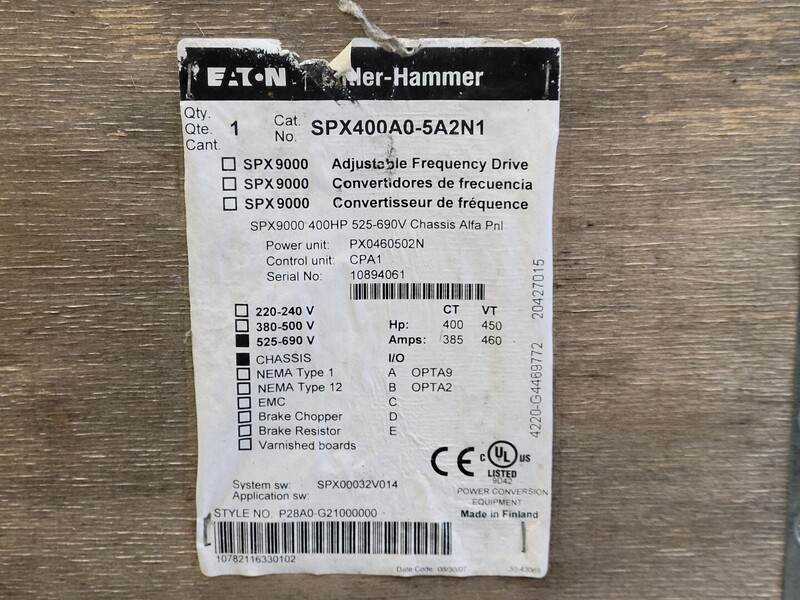 400 HP Cutler-Hammer, SPX400A0-5A2N1, Adjustable Frequency Drive 525-690 Volts - Image 2