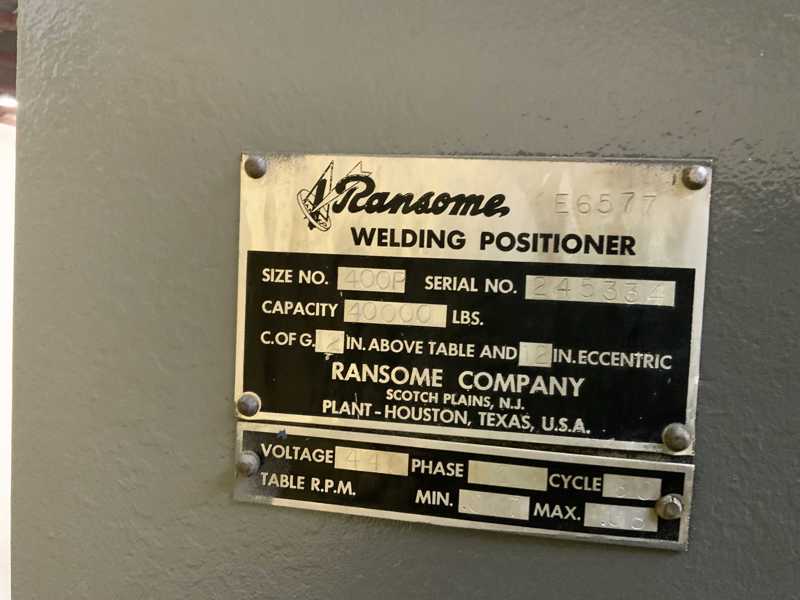 40000 lb. Ransome #400P, welding positioner, 84" dia table, 135&deg; table tilt, pendant controls, 7.5 HP, 1981 - Image 8
