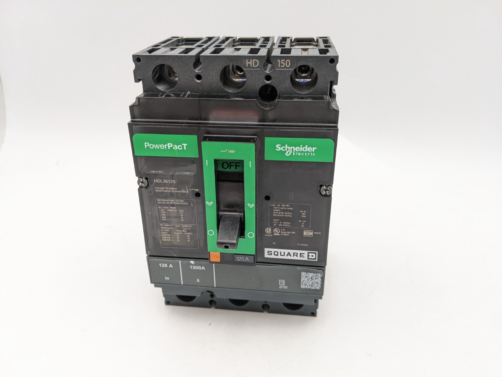 125 Amps, Square D, HDL36125, Feed-Thru Circuit Breaker, 3 Pole, 3 phase, 600 Volts - Image 2