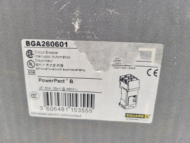 60 Amps, Square D, BGA260601, I-Line Circuit Breaker, 2 Pole, 600 Volts - Image 2