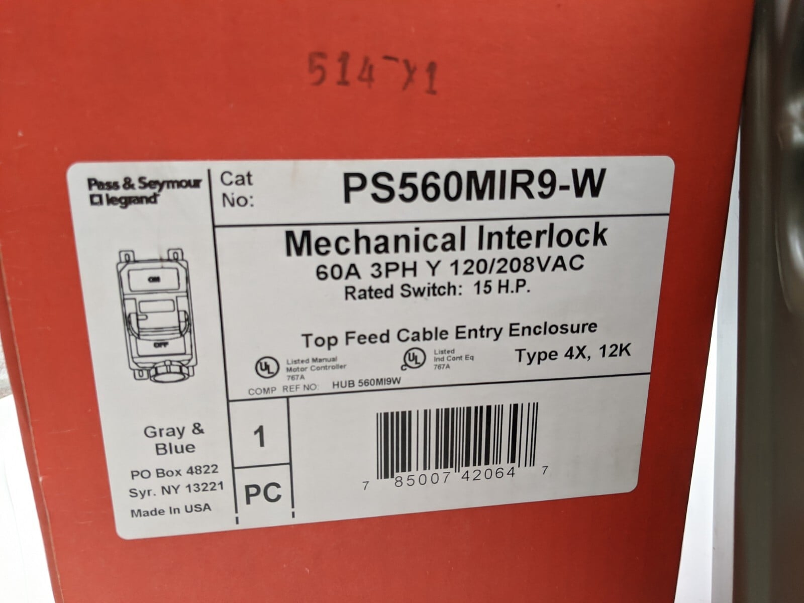 Pass & Seymour, PS560MIR9-W, Mechanical Interlock, 60 A, 4P5W, 3 phase, 120/208V - Image 2