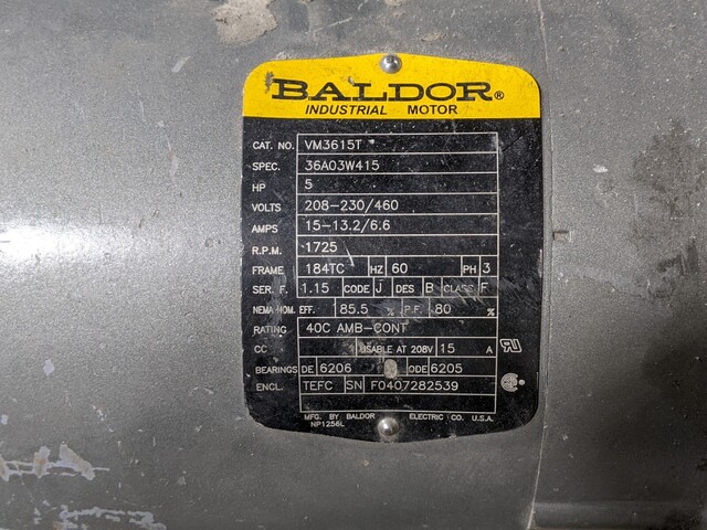 5 HP 1725 RPM Baldor VM3615T, Frame 184TC, TEFC, 208-230/46 Volts, 3 Phase, Reducer F726-10-B9-G, Ratio 10:1 - Image 2