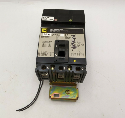 60 Amps, Square D, FH360601021, I-Line Circuit Breaker, 3 Pole, 600 V, Type FA, Shunt Trip - Image 1