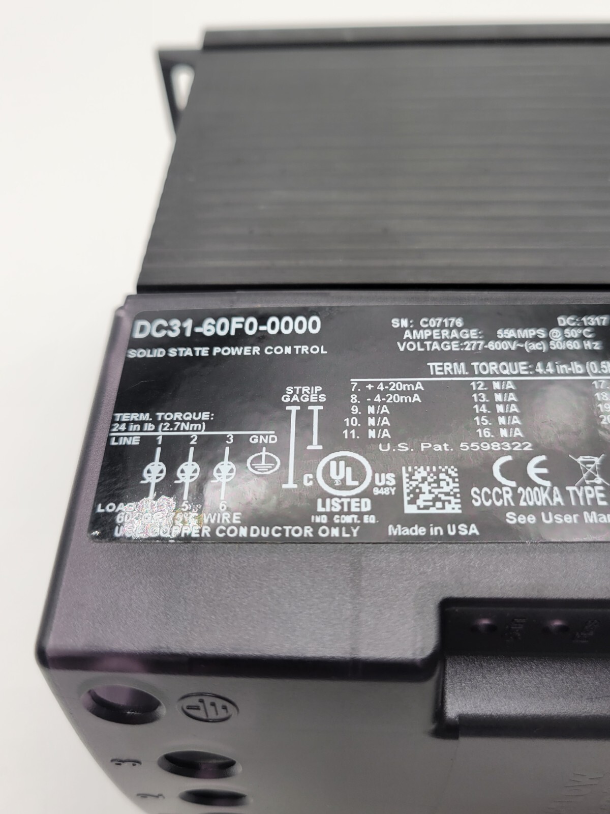 Watlow, DC31-60F0-0000, Solid State Power Control, 277-600 Volt, 50/60 Hz - Image 2