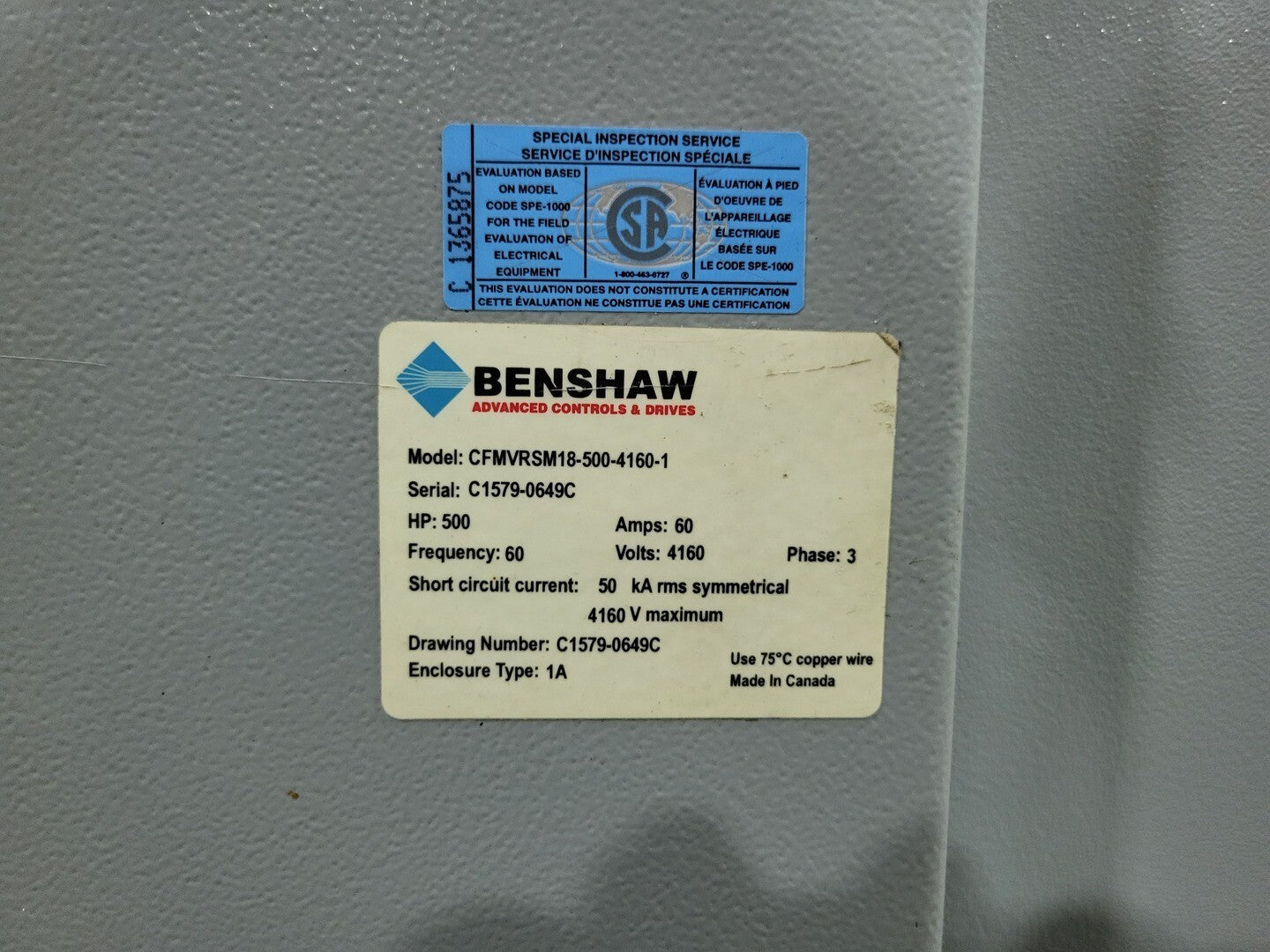 500 HP Benshaw, CFMVRSM18-500-4160-1, Motor Soft Starter, 60 Amps, 4160 V, 3 phase - Image 2
