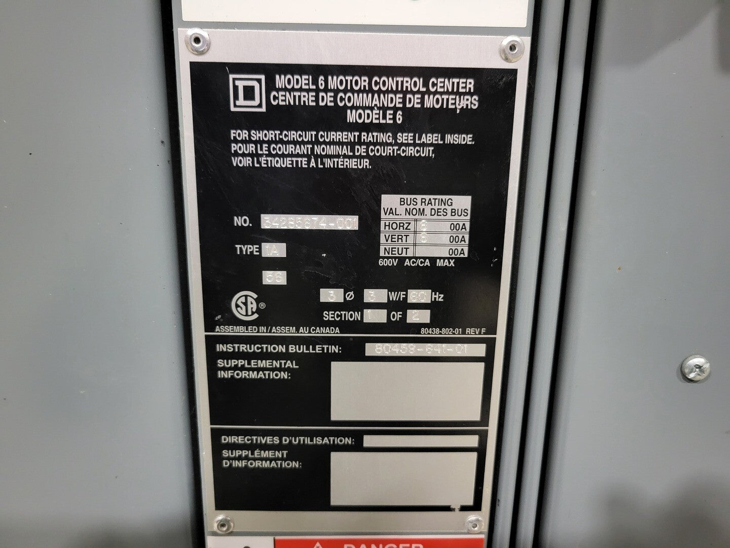 Square D, 34285674-001, Power Distribution Panel MCC, 200 HP, 600 V, 3 phase - Image 3