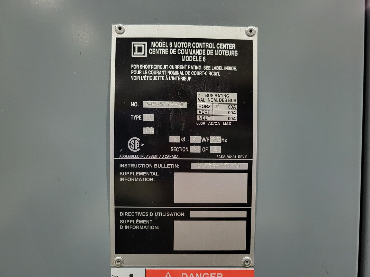 Square D, 34285674-001, Power Distribution Panel MCC, 200 HP, 600 V, 3 phase - Image 4